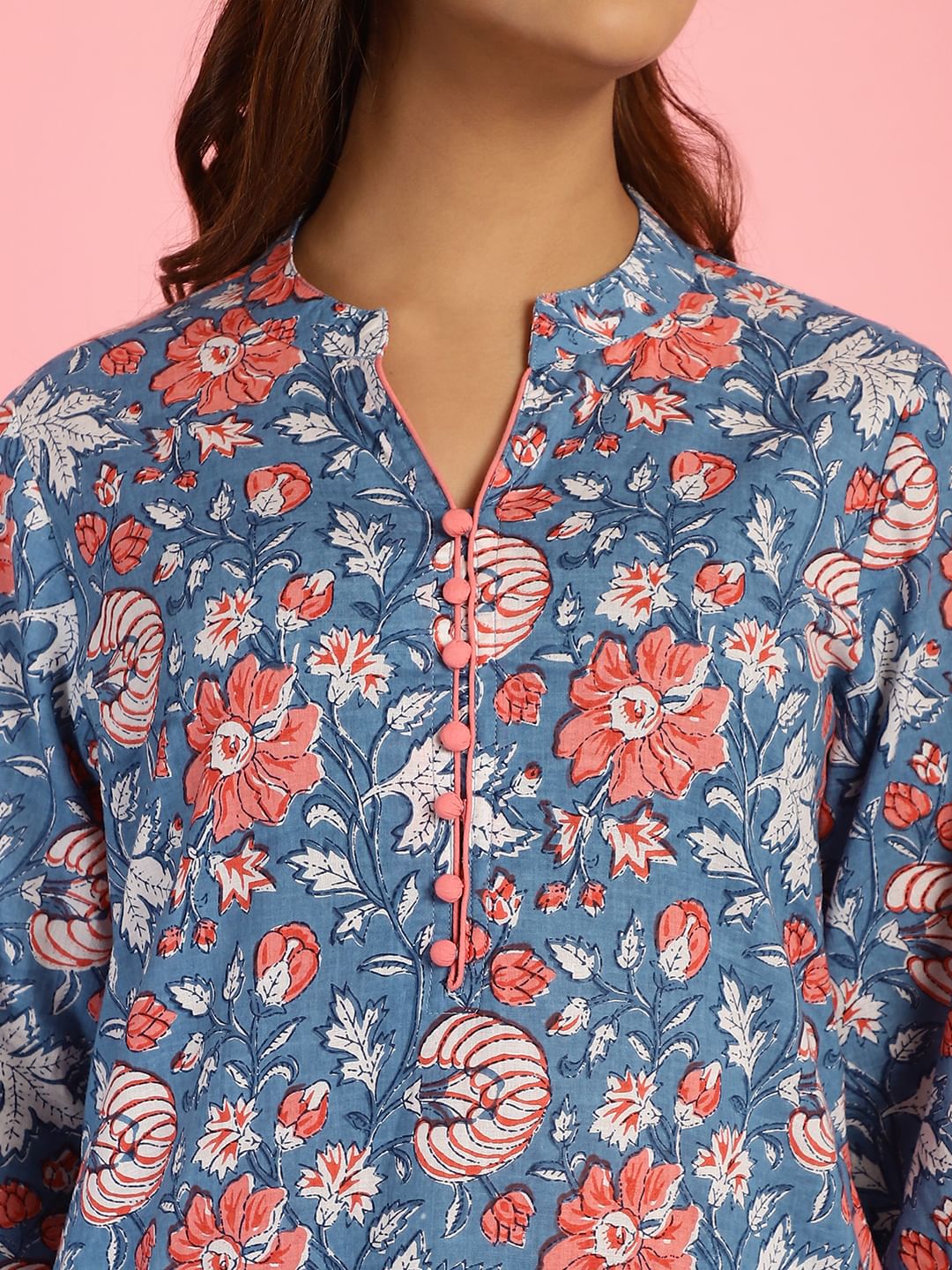 Floral Print Cotton Blue Co-Ord Set