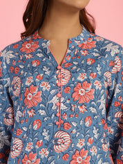 Floral Print Cotton Blue Co-Ord Set