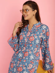 Floral Print Cotton Blue Co-Ord Set