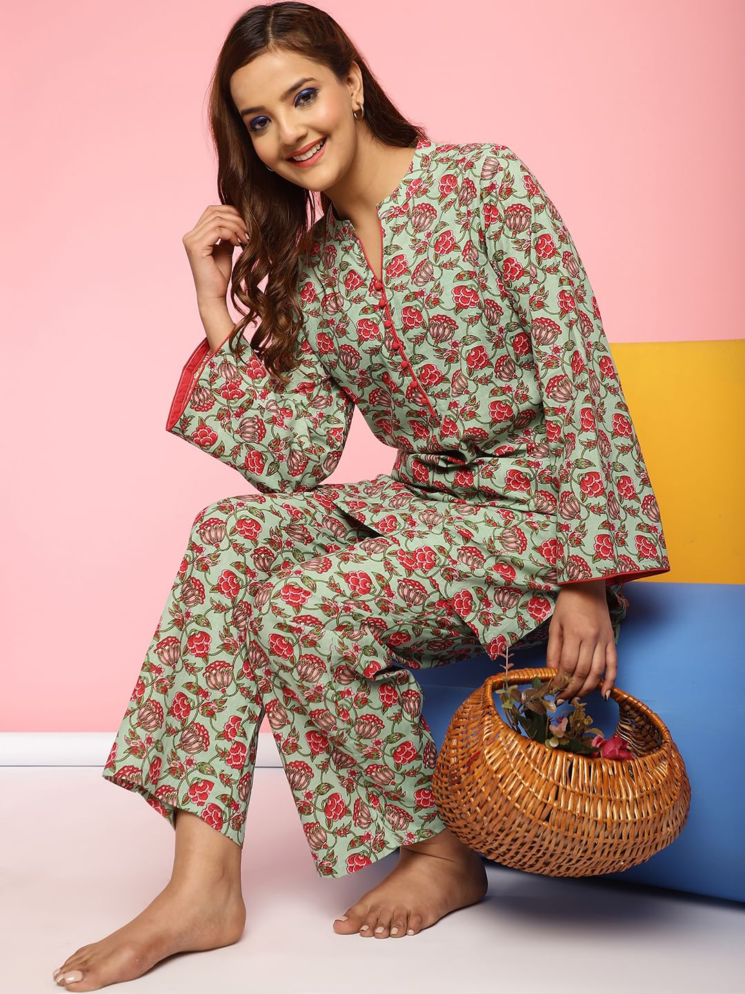 Floral Print Cotton Green Co-Ord Set