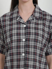 Checkered Black Cotton Night Suit