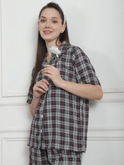 Checkered Black Cotton Night Suit