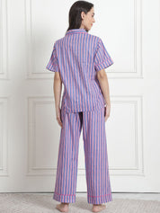 Striped Purple Cotton Night Suit