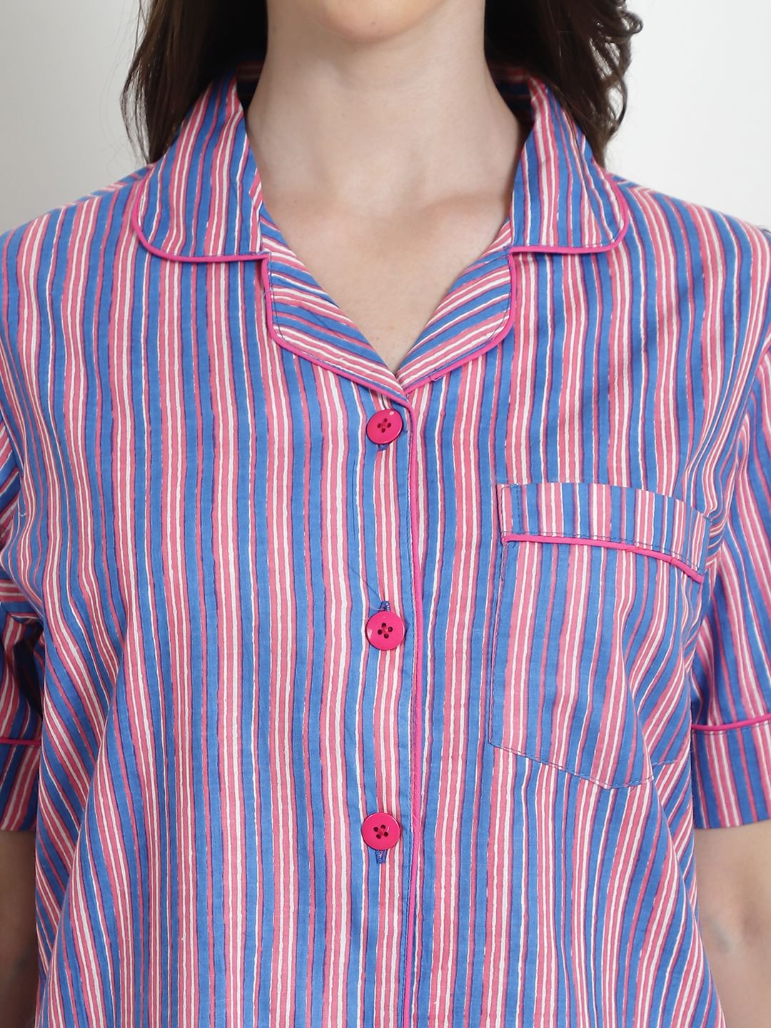 Striped Purple Cotton Night Suit