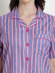 Striped Purple Cotton Night Suit