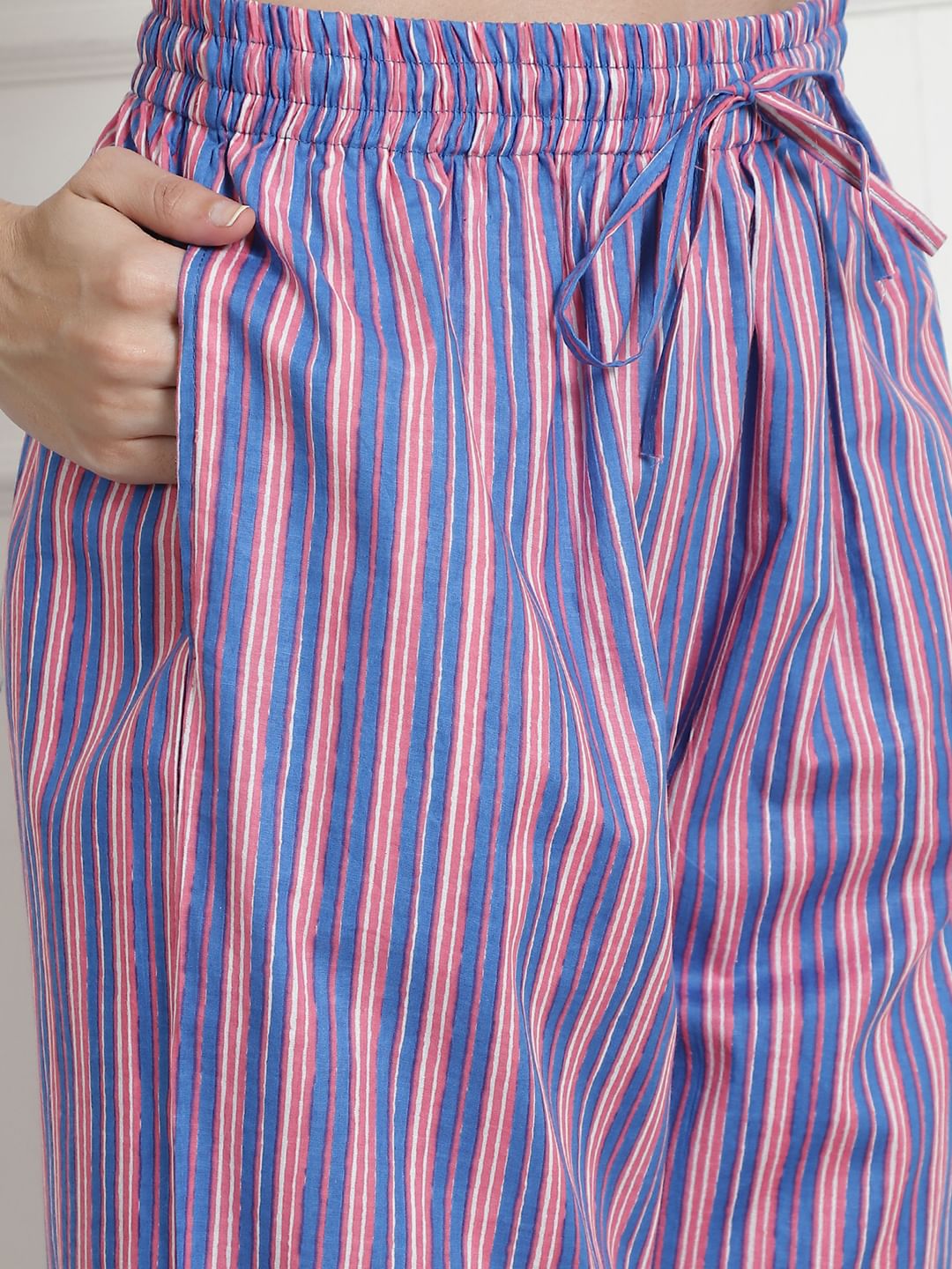 Striped Purple Cotton Night Suit