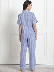 Striped Light Blue Cotton Night Suit