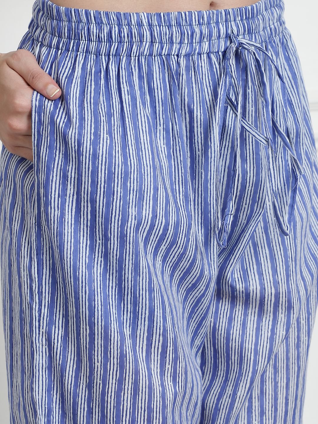 Striped Light Blue Cotton Night Suit