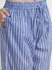 Striped Light Blue Cotton Night Suit