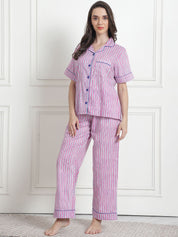 Striped Light Pink Cotton Night Suit
