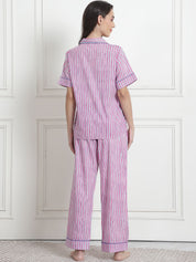 Striped Light Pink Cotton Night Suit