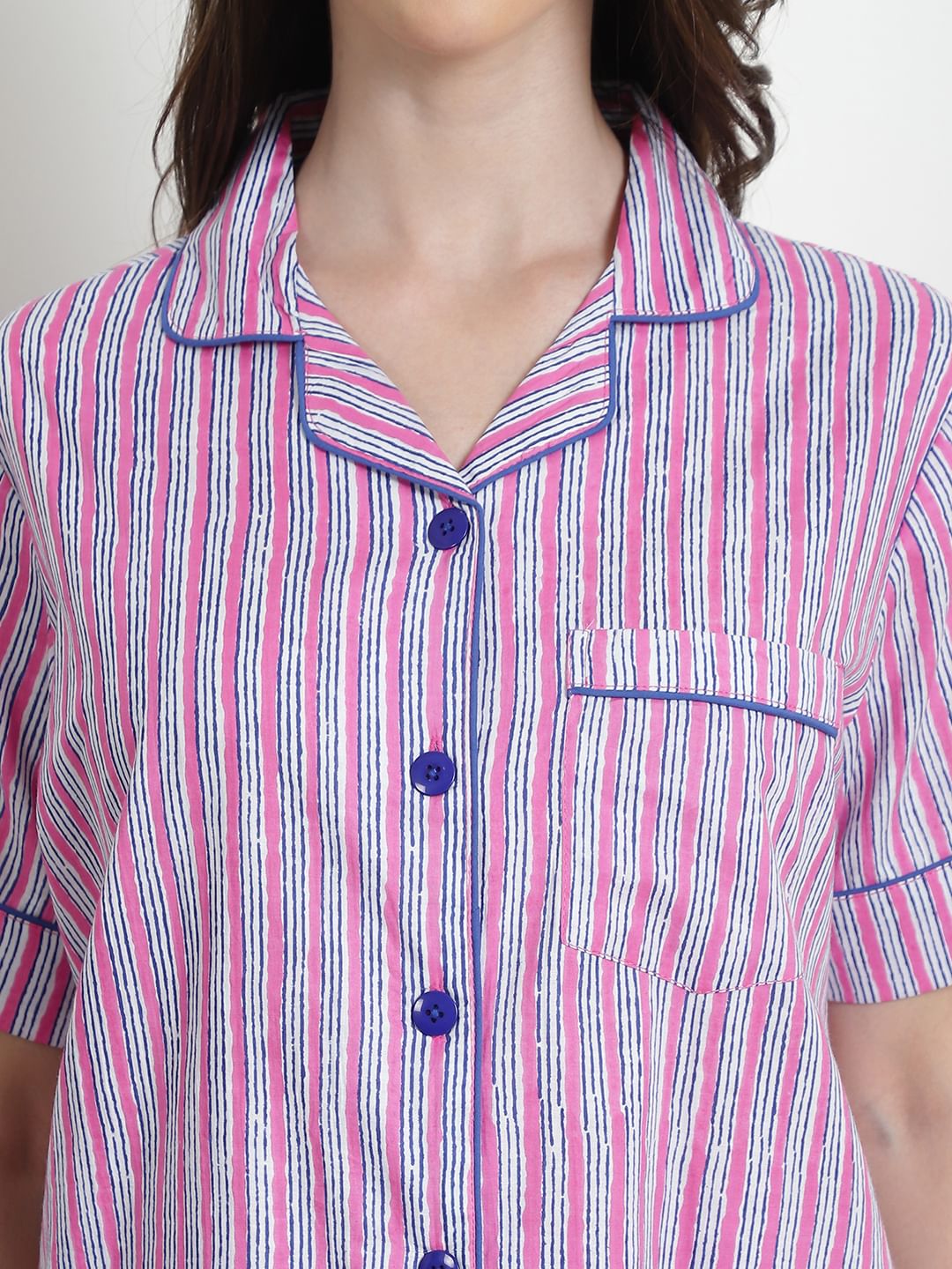 Striped Light Pink Cotton Night Suit