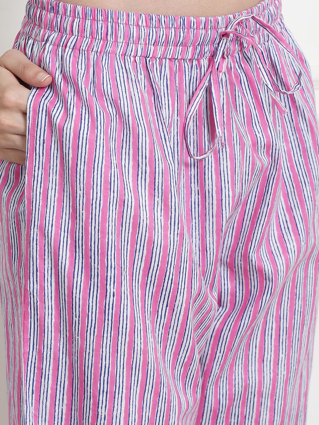 Striped Light Pink Cotton Night Suit