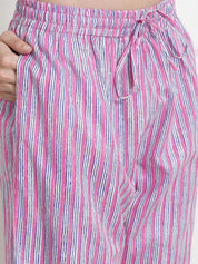 Striped Light Pink Cotton Night Suit