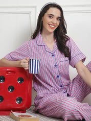 Striped Light Pink Cotton Night Suit