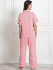 Striped Peach Cotton Night Suit