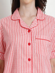 Striped Peach Cotton Night Suit