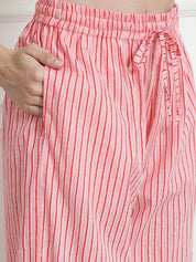 Striped Peach Cotton Night Suit