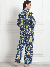 Printed Blue Cotton Night Suit