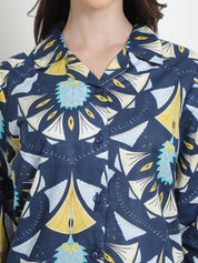 Printed Blue Cotton Night Suit