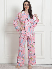 Printed Baby Pink Cotton Night Suit