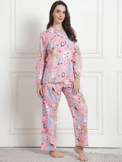 Printed Baby Pink Cotton Night Suit
