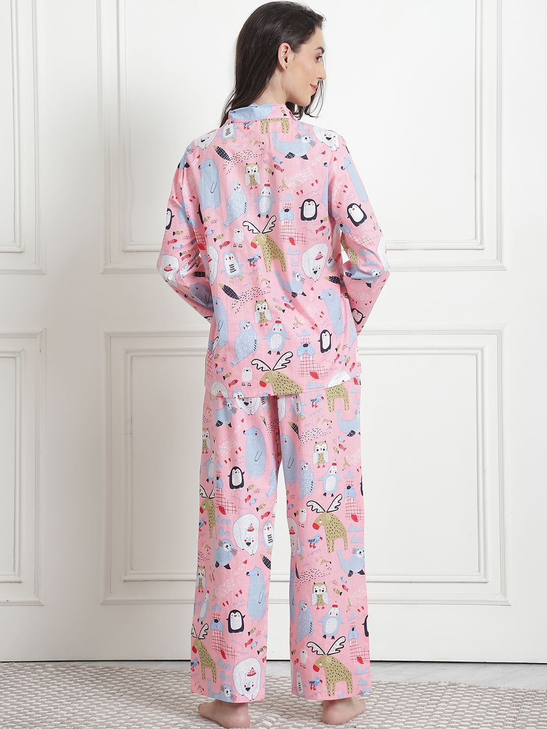 Printed Baby Pink Cotton Night Suit