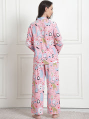 Printed Baby Pink Cotton Night Suit