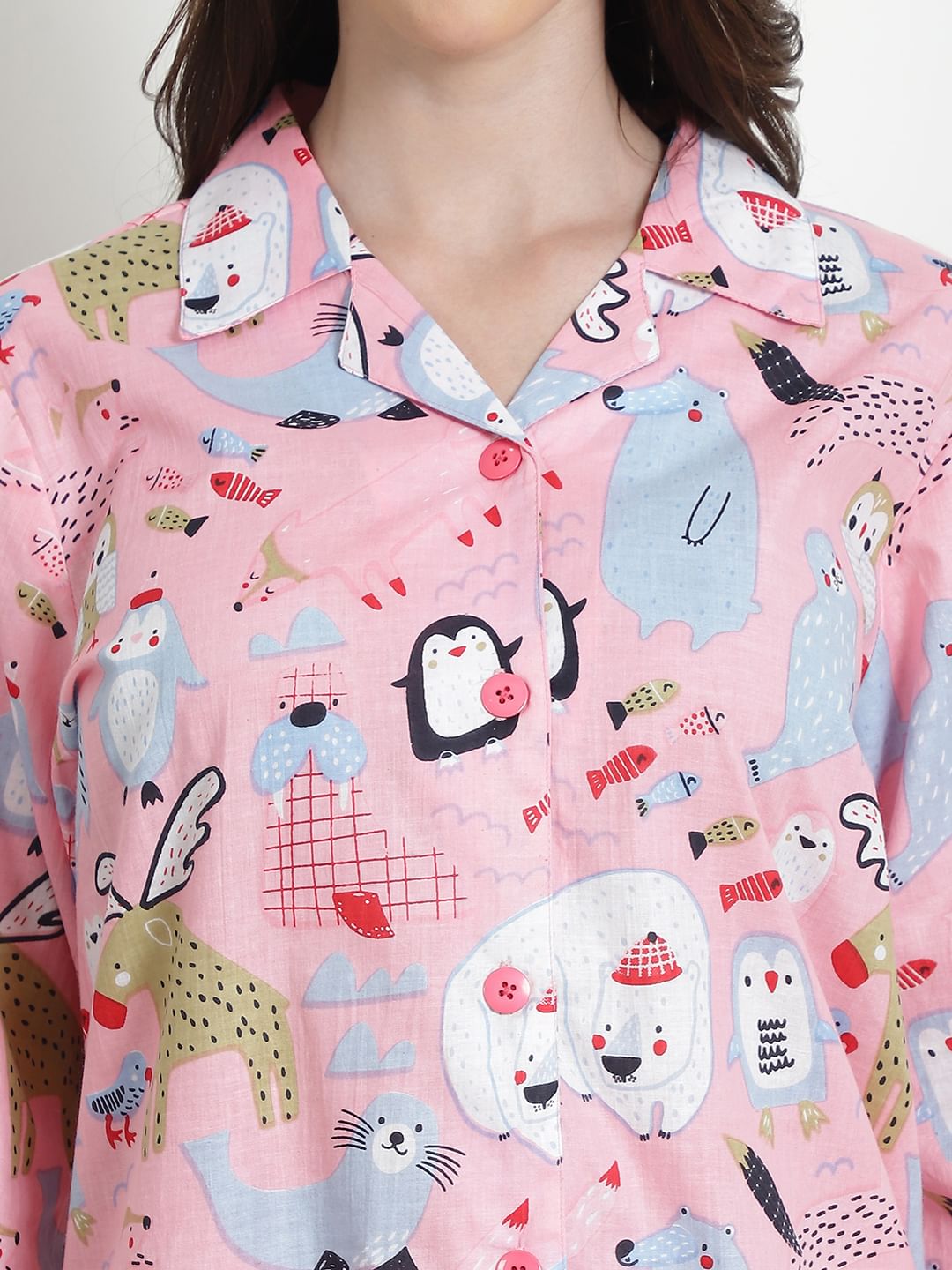 Printed Baby Pink Cotton Night Suit