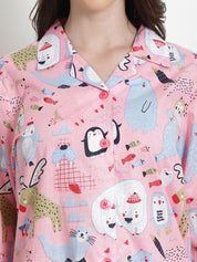 Printed Baby Pink Cotton Night Suit