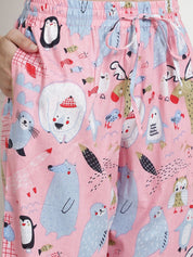Printed Baby Pink Cotton Night Suit