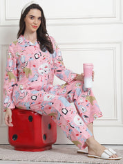 Printed Baby Pink Cotton Night Suit