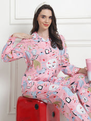 Printed Baby Pink Cotton Night Suit