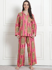 Printed Pink Cotton Night Suit