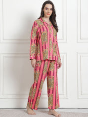 Printed Pink Cotton Night Suit