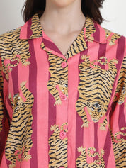 Printed Pink Cotton Night Suit