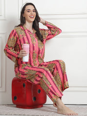 Printed Pink Cotton Night Suit