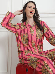 Printed Pink Cotton Night Suit