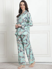 Printed Sea Green Cotton Night Suit