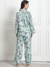 Printed Sea Green Cotton Night Suit