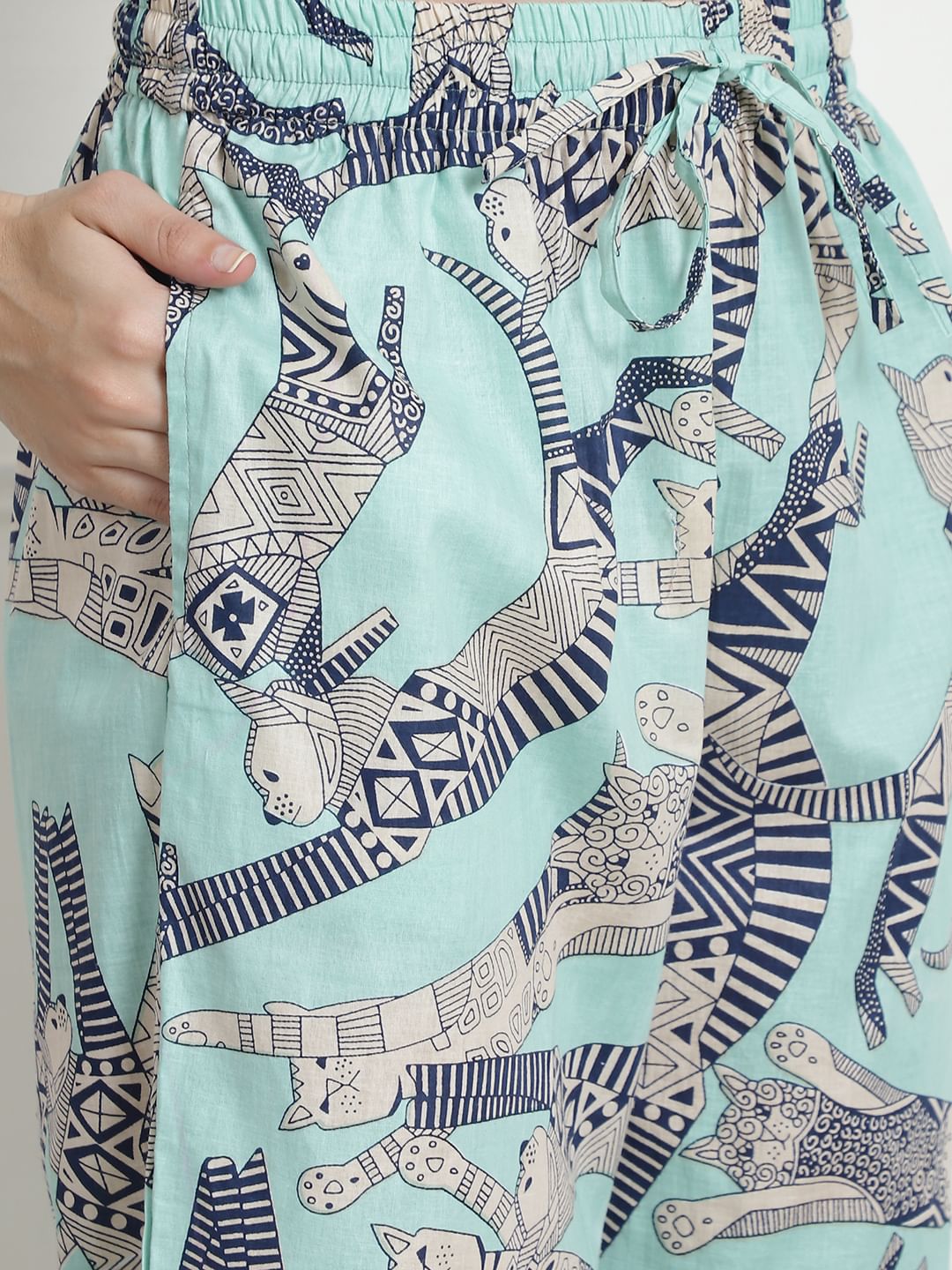 Printed Sea Green Cotton Night Suit