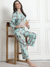 Printed Sea Green Cotton Night Suit