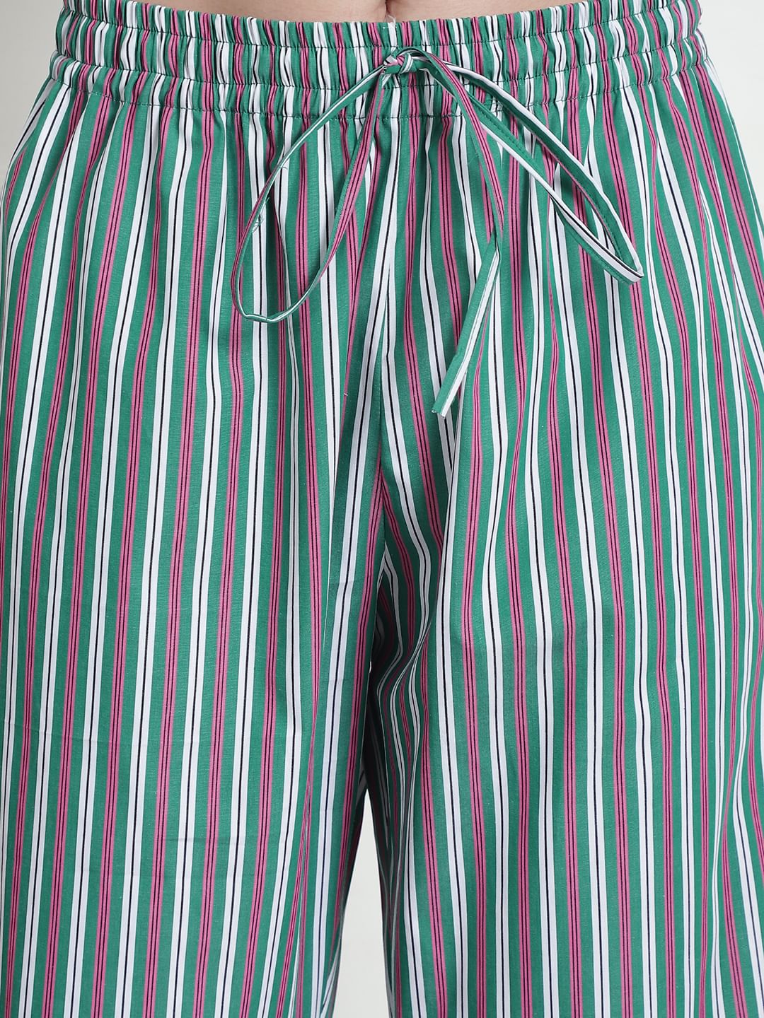 Striped Green Cotton Night Suit