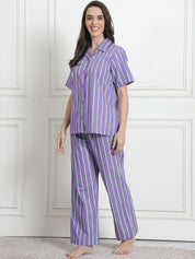 Striped Lilac Cotton Night Suit