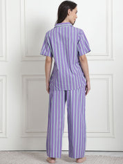 Striped Lilac Cotton Night Suit