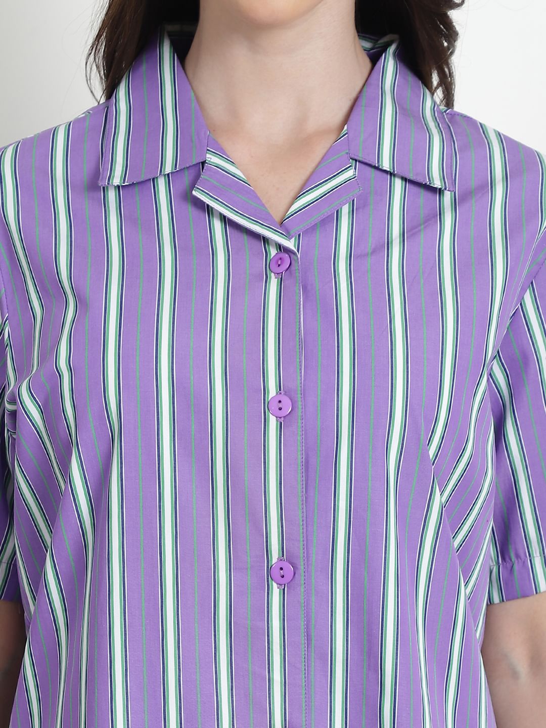 Striped Lilac Cotton Night Suit