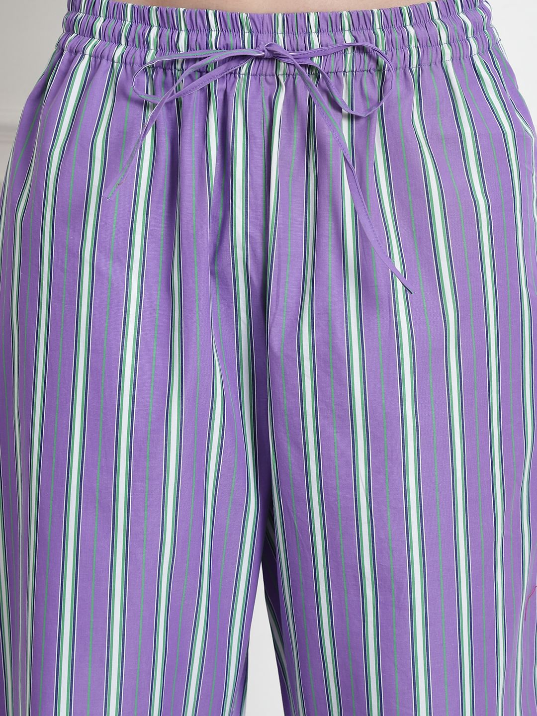 Striped Lilac Cotton Night Suit