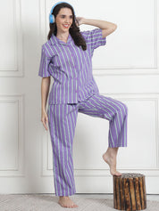 Striped Lilac Cotton Night Suit
