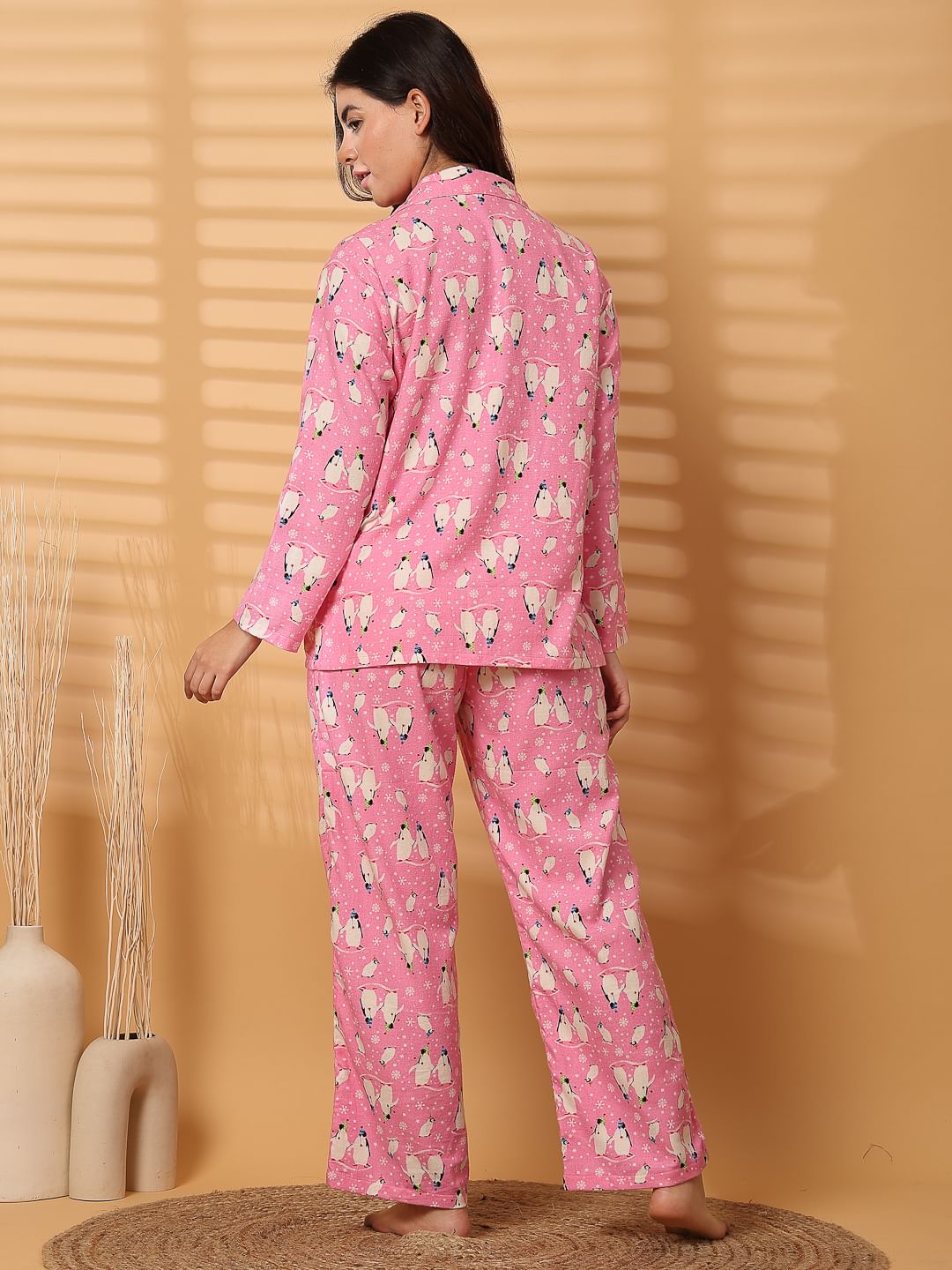 Pink Printed Flannel Night Suit