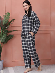 Black Checkered Flannel Night Suit